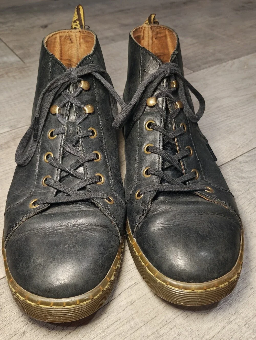 Dr. Martins Unisex Coburg 6-eyelet Chukka Black Leather Boots w Brass Eyelets.